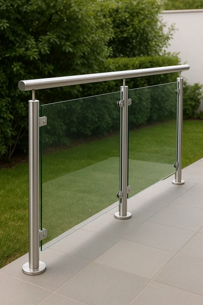 Stainless steel railing with glass